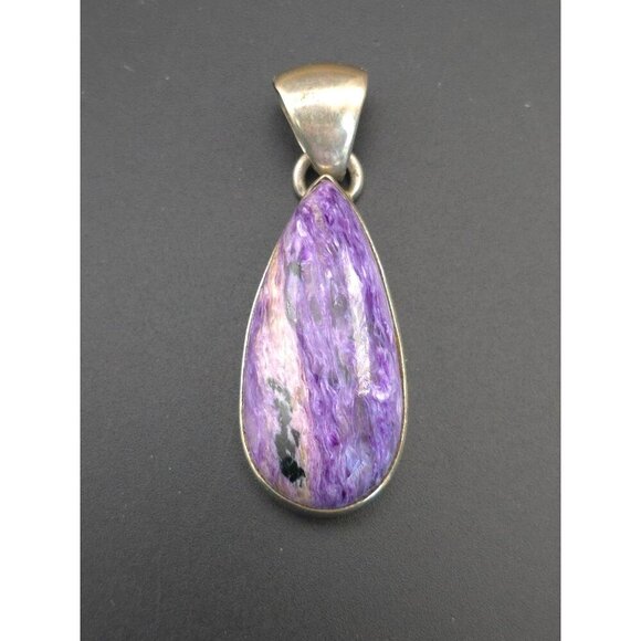 Sterling Silver 925 Teardrop Pendant With Purple Charoite Gemstone - Picture 1 of 7